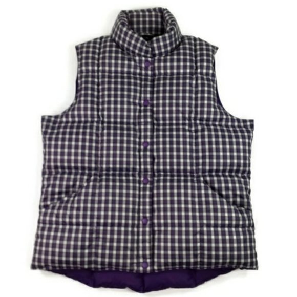 Lands' End Purple Plaid Snap Front Down Fill Puffer Vest Womens Medium 10-12 EUC - Picture 6 of 10